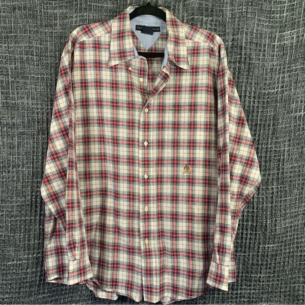 TOMMY HILFIGER Men's Long Sleeve Button Down with Crest Logo Size L #762